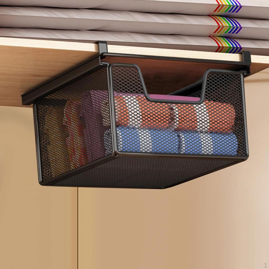 under Shelf Basket Black Decoration Space Saving Portable Hanging Pullout Drawer Organizer