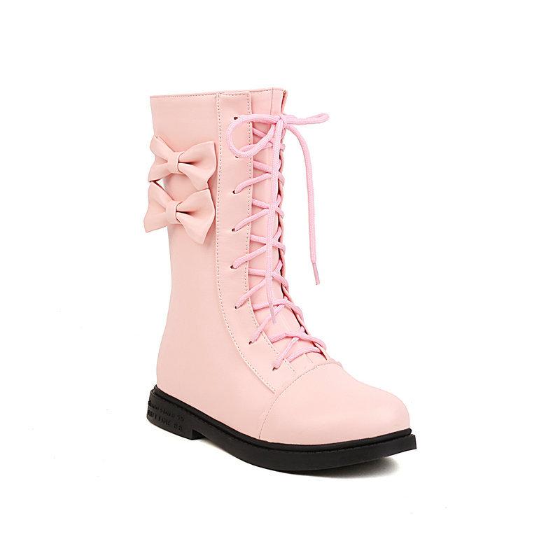 

New women s short boots Korean version bow medium boots Martin boots older children s boots front lace-up Martin boots 39 рожевий