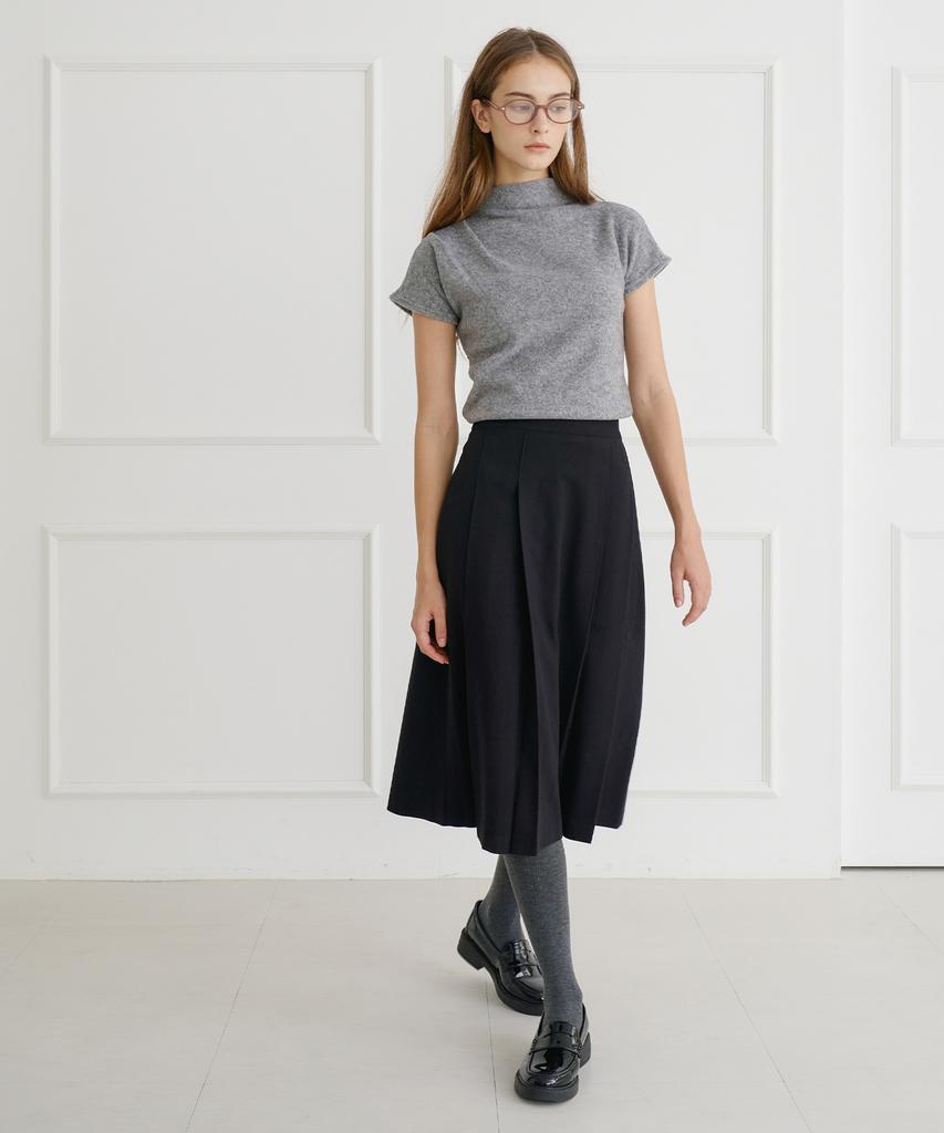 Bye Bye Seop Tuck Pleated Wool Midi Skirt Black [T44]