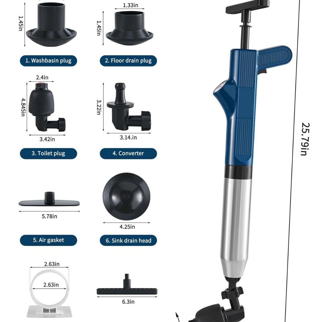 Premium Multipurpose High-Pressure Toilet and Drain Unblocker Plunger