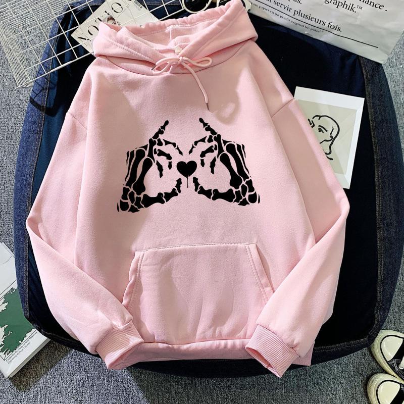 Skull Hand Heart Print Unisex Hoodie Sweatshirt