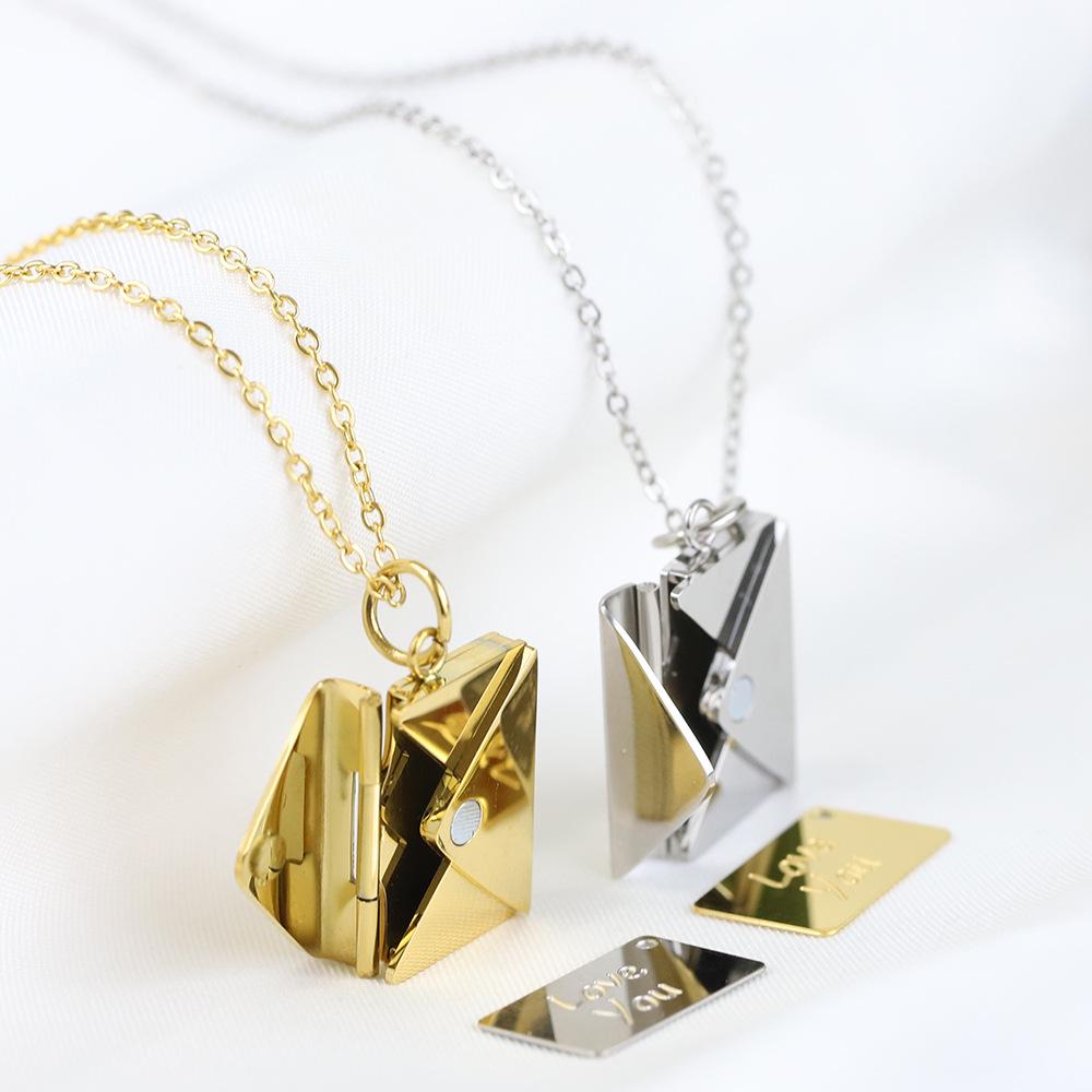 20mm Stainless Steel Engravable Envelope Couple Necklace with Clavicle Chain
