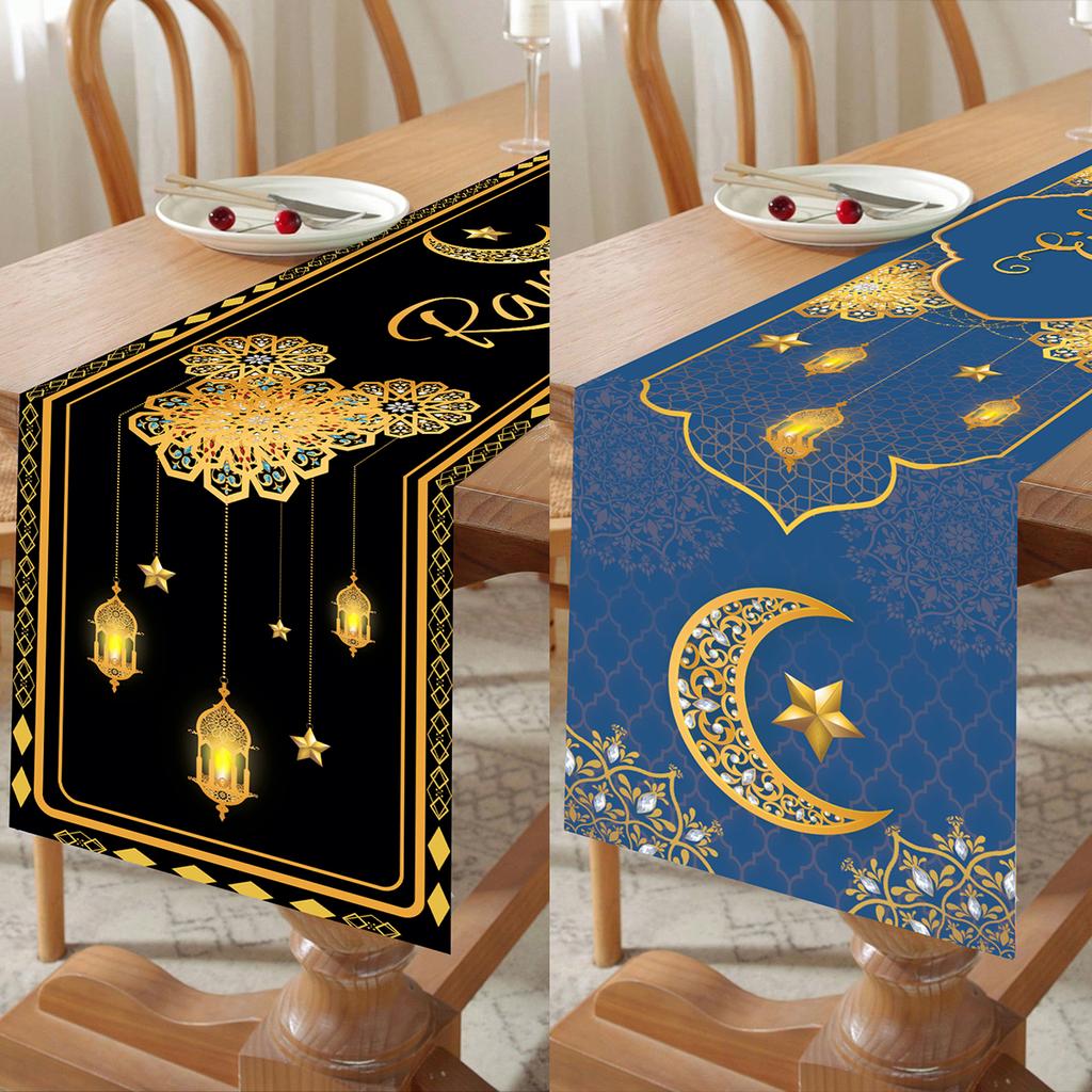 Eid Mubarak Polyester Table Runner Ramadan Kareem Table Flag Eid Decor For Home 2025 Ramadan Muslim Islamic Party Decor Supplies