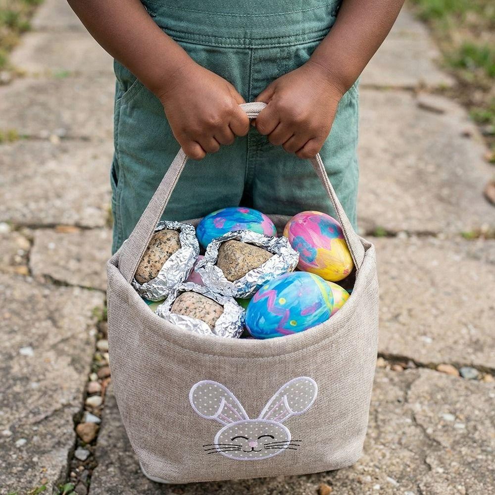 Cartoon Rabbit Storage Basket Wear-resistance Decorative Rabbit Egg Basket with Handle Large Capacity Happy Easter Handbag