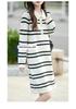 Women's Striped Wool Knit Sweater Dress with Half-Open Button-Up Polo Collar