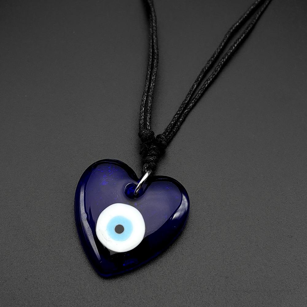 Lucky Evil Eye Fatim Hand Chain For Women Men Blue Window Glass Heart Islam Amulet Clavicle Necklace Adjustable Energy Jewelry