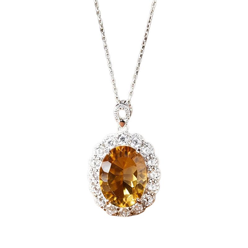 Large Carat Natural Amethyst & Citrine Millennial Cut Necklace In S925 Sterling Silver