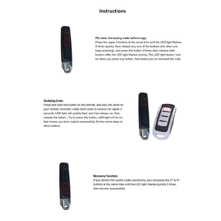 Portable Garage Door Opener Car Alarm Remote Control 433Mhz for Vehicle Roller