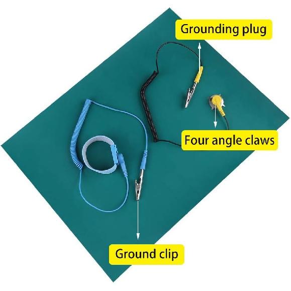ESD Anti-Static Rubber Mat W/Wrist Strap & Ground Wire, High-Temperature Resistant, Electrostatic Discharge, Repair Hand Tools Set for Phone
