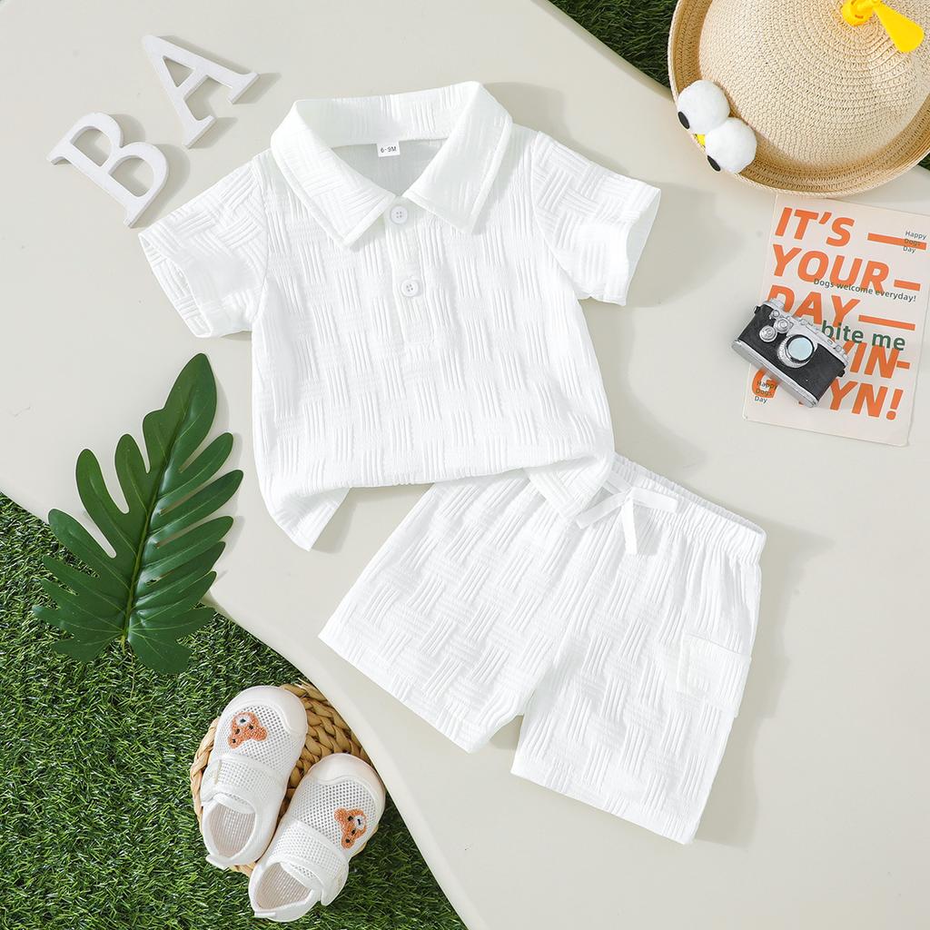 Simple Fashionable Baby Boy Short-sleeved Lapel Top Shorts Set Daily Comfort Clothing Sets Infant Boys