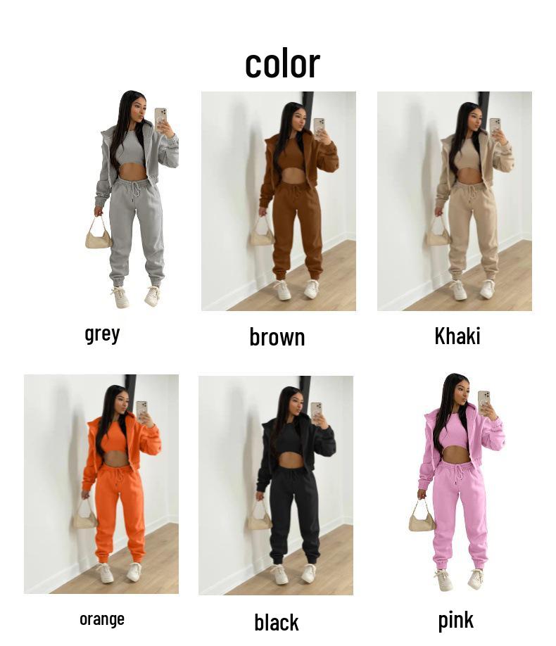 En Stock 2022 Sudadera con Capucha Europea y Americana para Mujer Talla Grande Traje Deportivo de Ocio (Juego de 3 piezas)