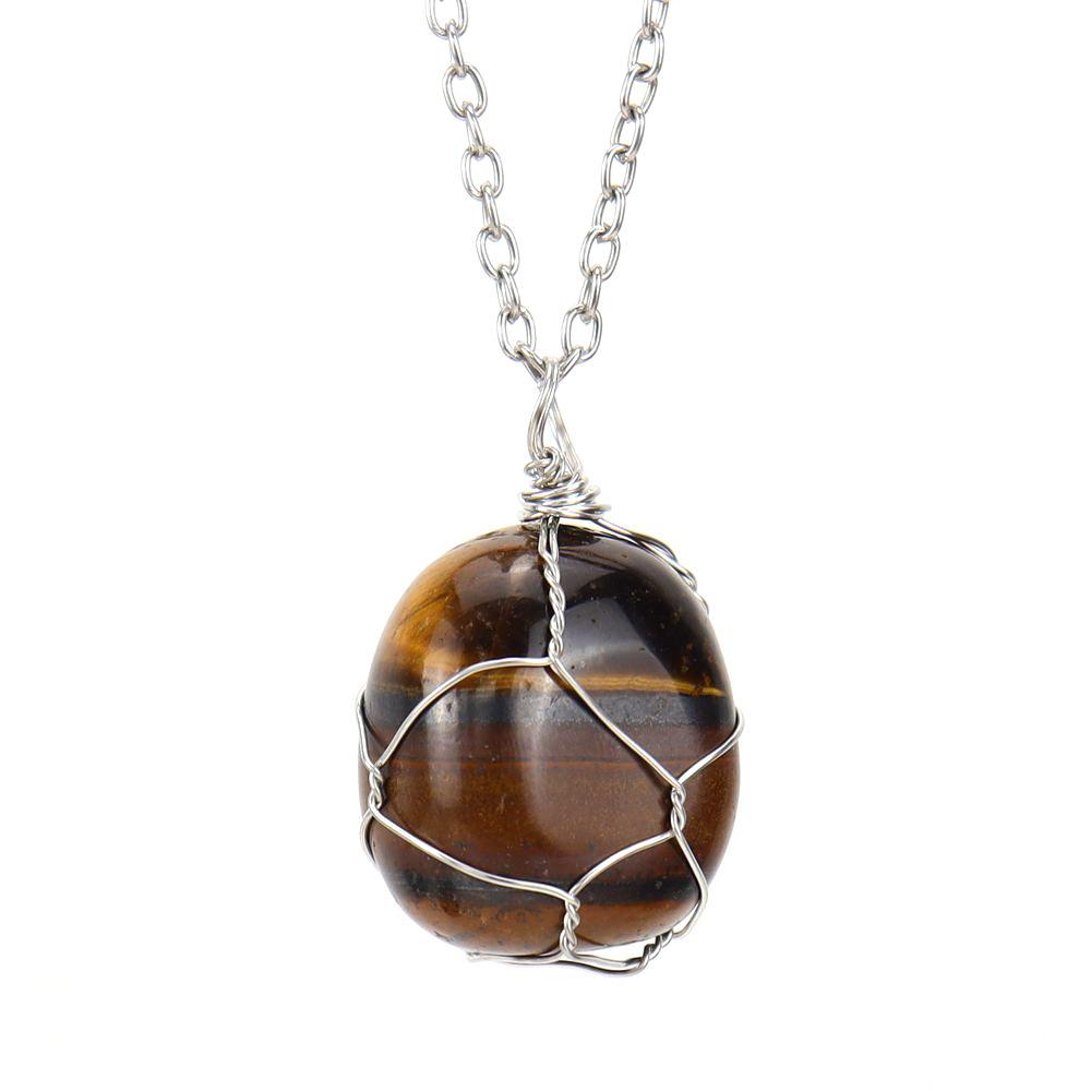 Handmade Silver Wire Winding Irregular Conformal Natural Stone Crystal Rough Stone Pendant Necklace N670
