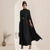 Damen Figurbetontes Taillenbetonendes Knopf-Schal-Kleid mit Rundhalsausschnitt
