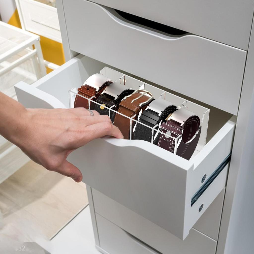 Grid Belt Organizer,Acrylic Belt Storage Holder for Closet,Display Case For Belt, Bow Tie, Jewelry, Watch, Desktep Organizer