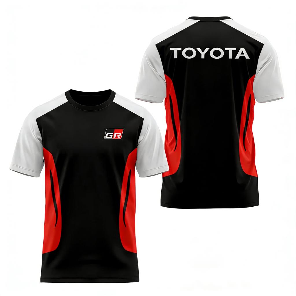 Toyota Logo Racing Round Neck Short Sleeve T-Shirt Casual Fashion Summer Sports Unisex Large Size Top for Men and Women