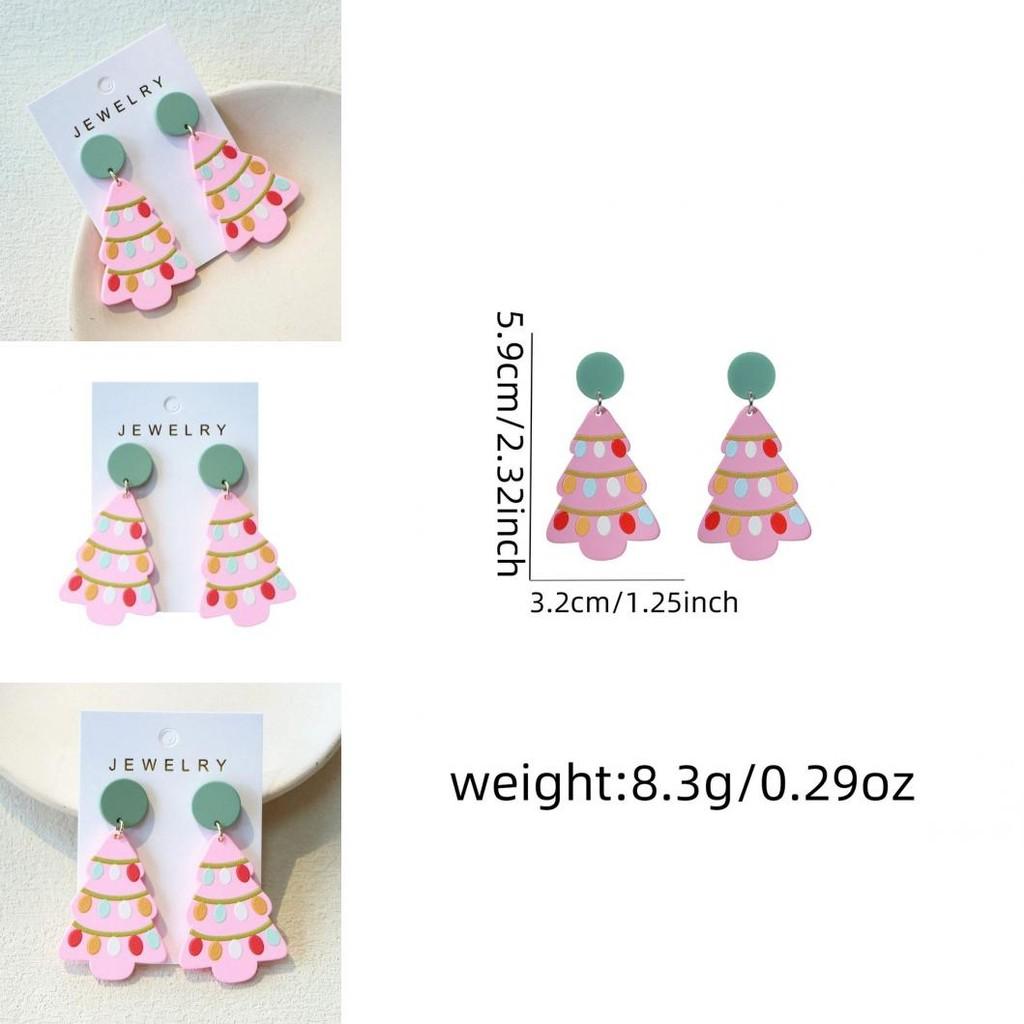 Festive Creative Cartoon Christmas Tree Earrings With Fun Floral And Geometric Design
