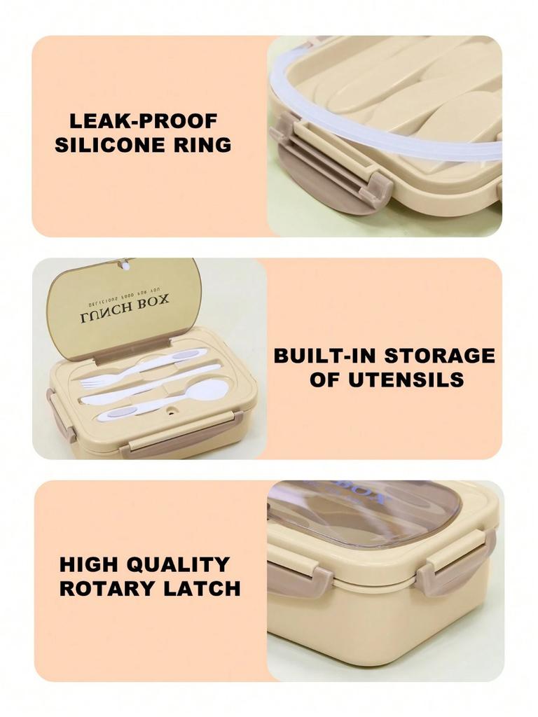 1Pc Bento Box Adult Lunch Box featuring 4 CompartmentsUtensils Sauce Jar Muffin Liners MicrowaveDishwasher Safe Back To School