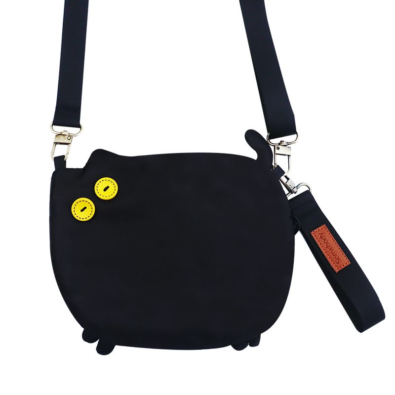 

Tricolor Patch Cat Cartoon Satchel Fat Cat Satchel-Black