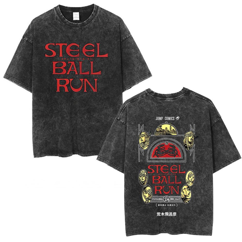 Anime Vintage Acid Washed T Shirts Mens Women Cotton Short Sleeves Oversized Y2K Top