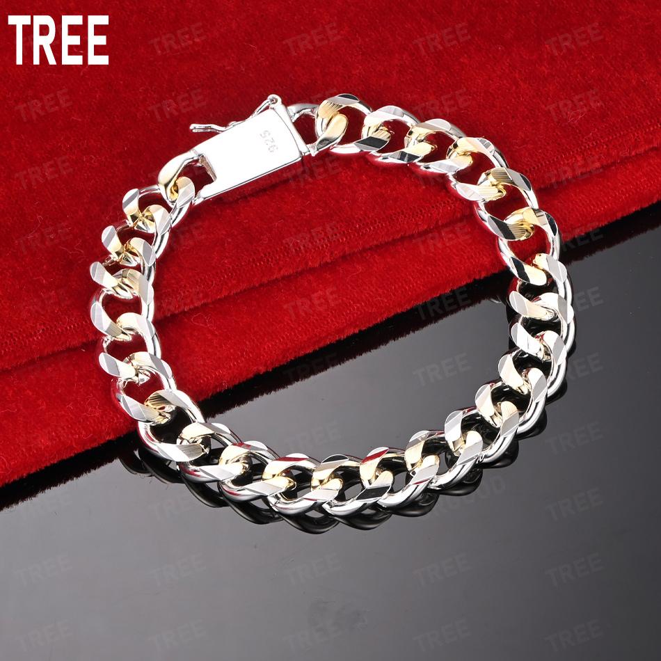 925 Sterling Silver 10mm Two-Tone Gold Interlocking Bracelet - Fashion Gift Jewelry 20cm