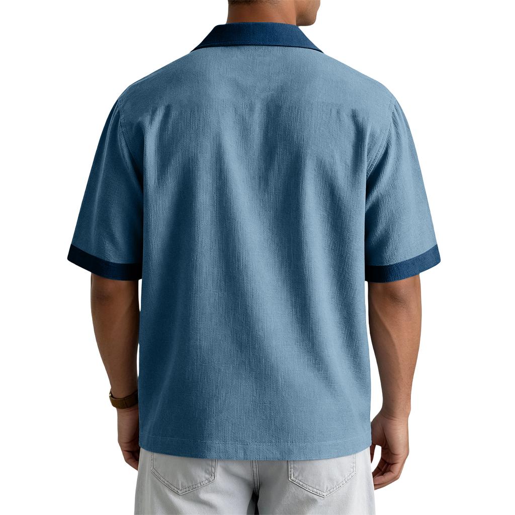 Men's Summer Casual Short-Sleeve Shirt With Collar And Multiple Pockets
