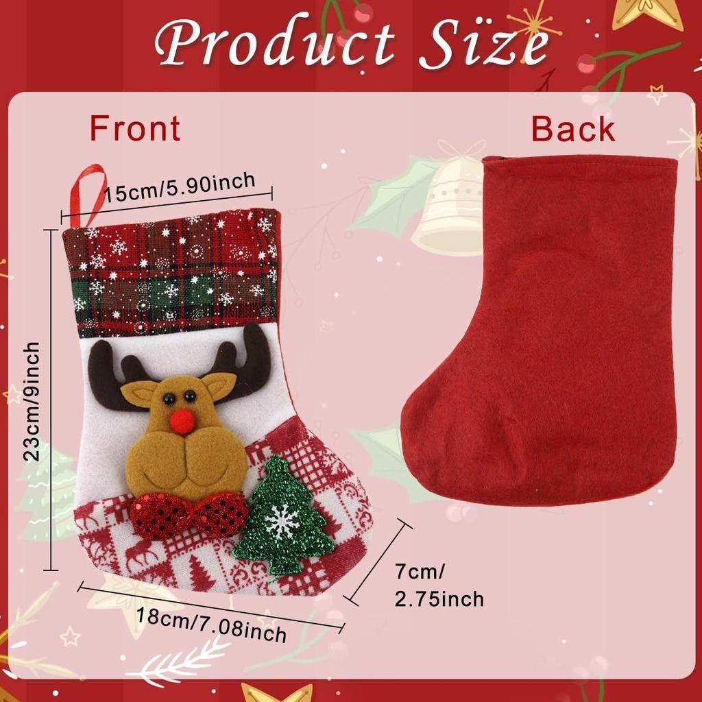 4Pcs Christmas Decorations Stockings Red Large Santa, Snowman, Bear, Reindeer Hanging Christmas Stockings Set Christmas Gifts Stocking