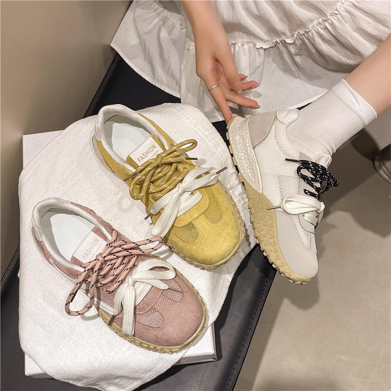 2025 spring and autumn new thick-soled color matching casual women's shoes Forrest Gump shoes mesh breathable small casual sports shoes
