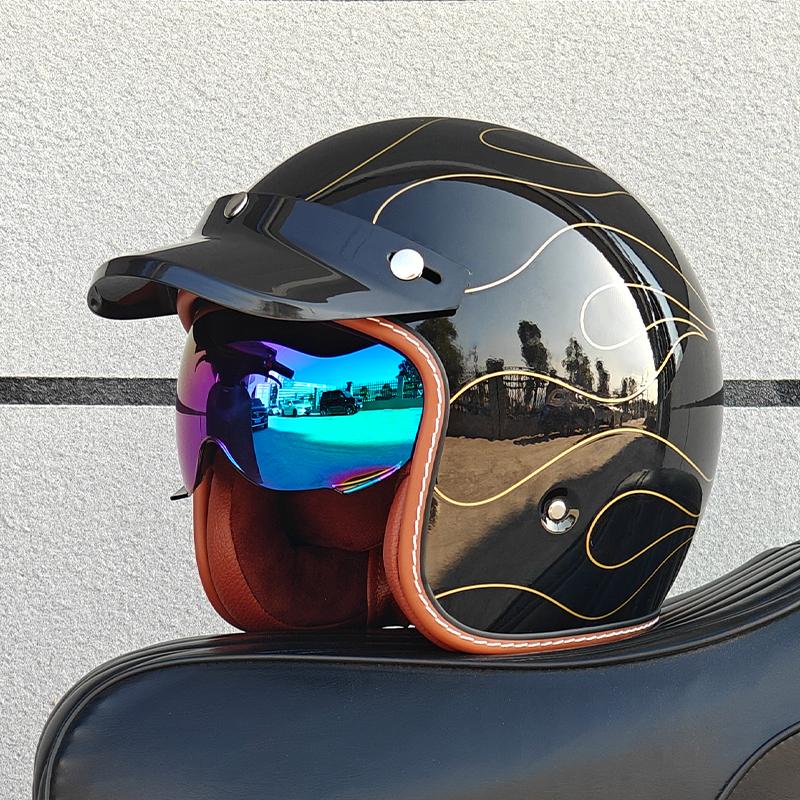 ORZ NEW adult motorcycle helmet retro cruise 3/4 motorcycle half helmet with sun visor DOT approved