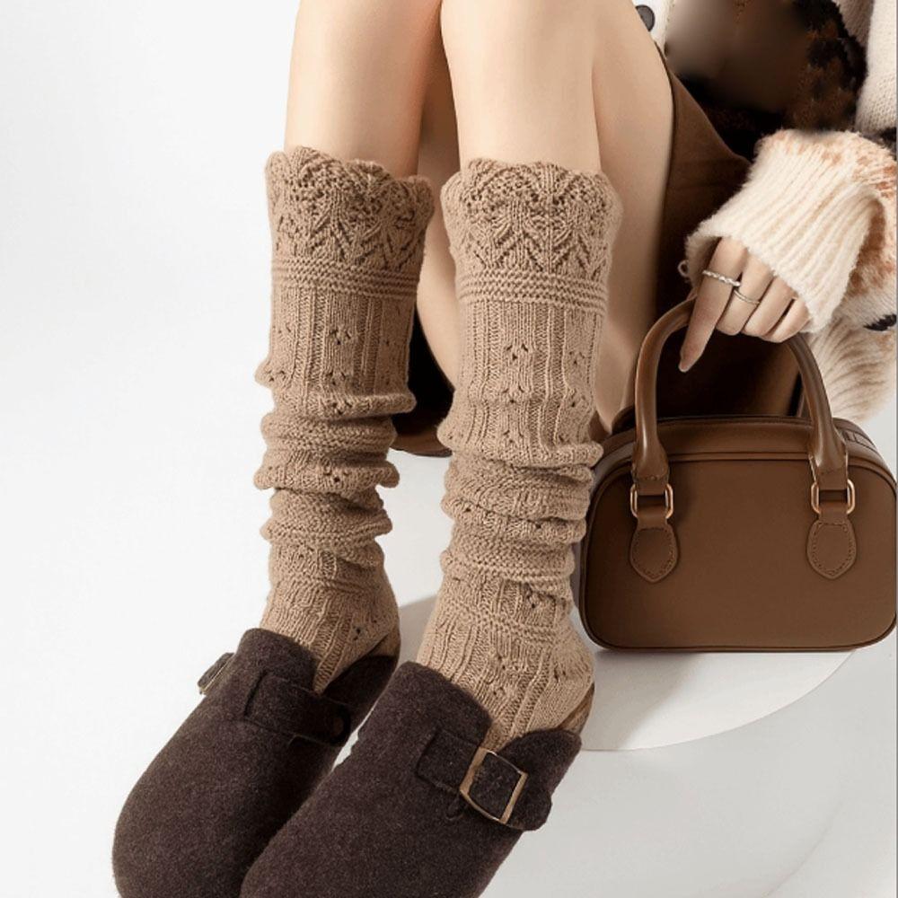 New Knitted Hollow Calf Socks Warmth Harajuku Street Stacked Long Tube Socks Breathable Casual Mid Tube Socks Women Girls