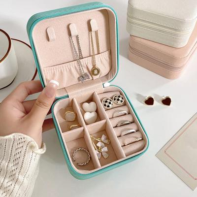 Travel Jewelry Organizer Box Portable Faux Leather Case for Earrings Necklaces Rings Bracelets Compact Storage for Women Girls