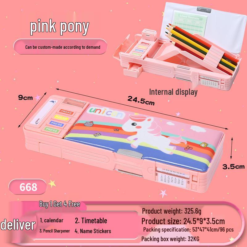 Multifunctional Cartoon Astronaut Pencil Box - Large Capacity, Double Layer Stationery for Elementary Students, Boys & Girls.