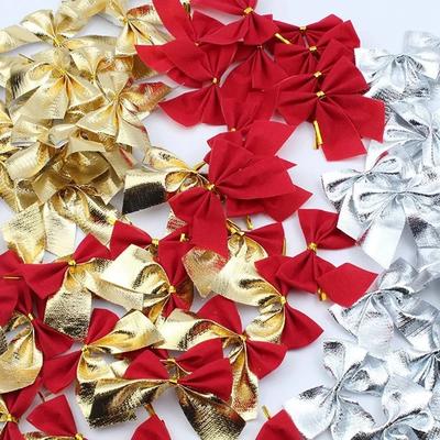 12/72 Stück Weihnachtsdekoration Schleife Rot Gold Weihnachtsbaum Schleife Anhänger Ornamente für Heimdeko Navidad Neujahrs Party Geschenke