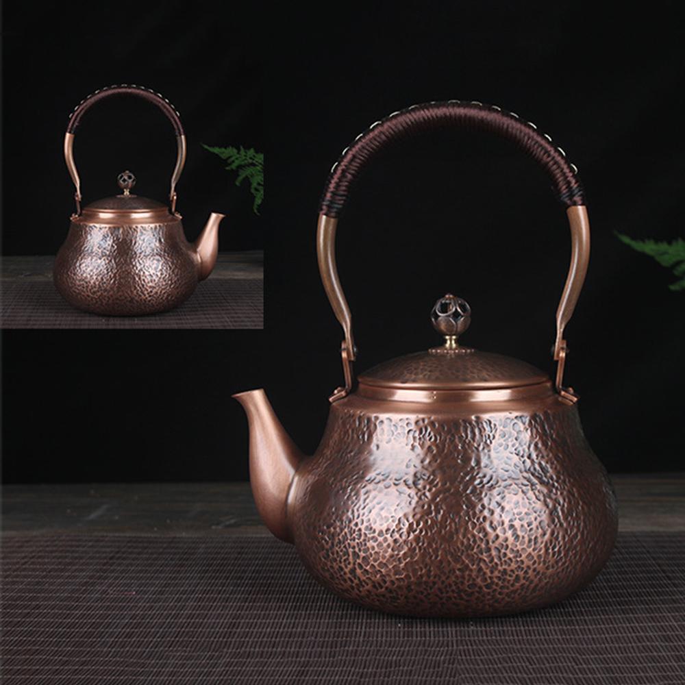 Chinese handmade copper pot, Household thickened red copper teapot, Large capacity boiling water kettle, Health tea kettle, 1.6L