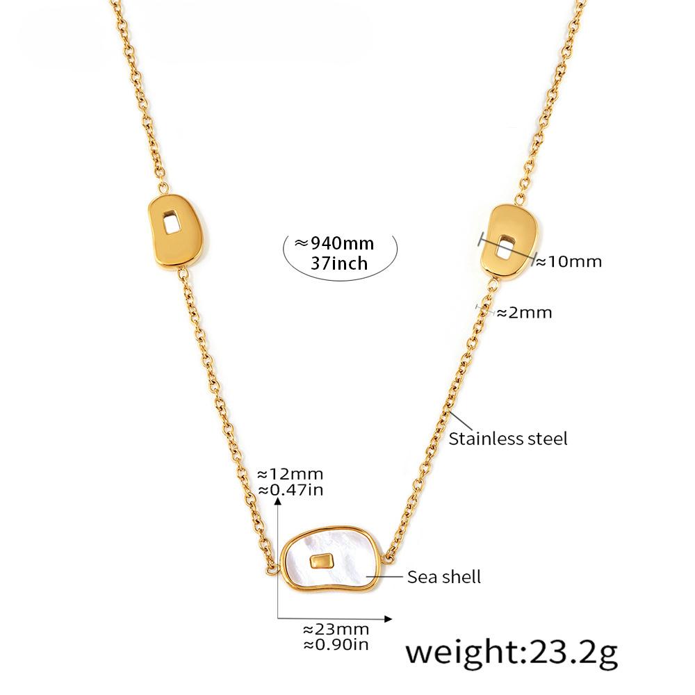 Hainon Stainless Steel Necklace Long Sweater Chain Natural White Seashell Pendant Necklace 37inches