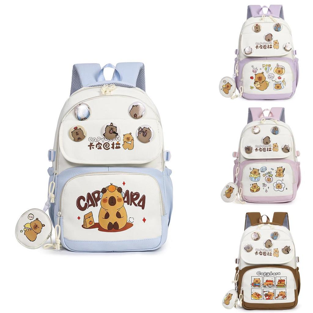 Cartoon Capybara Student Backpack For Middle School With Lightweight Oxford Fabric And Comfort Fit