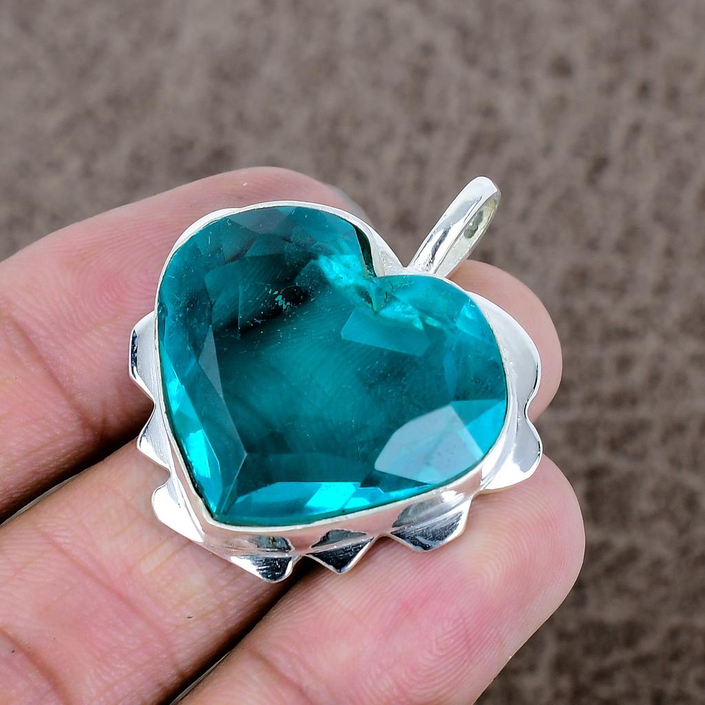 Indicolite Tourmaline Gemstone 925 Sterling Silver Jewelry Pendant 1.58" KKG-554