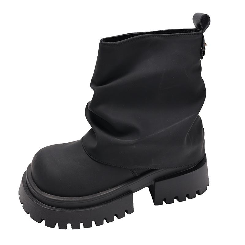 Winter Punk Style Pleated Women Knee High Boots Fashion Platform Height Increase Long Booties Zapatos De Mujer