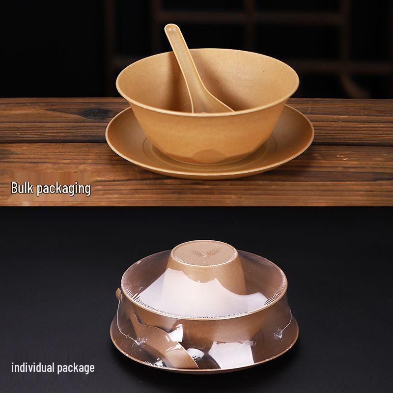 Eco-Friendly Rice Husk Tableware Set: Includes Thickened Bowl, Plate, Chopsticks, Spoon, and Cup for Banquet, Home, or Outdoor Use.