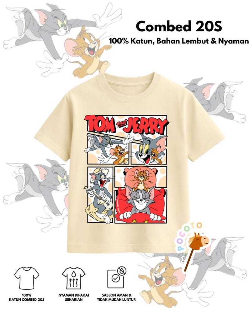 Tom and Jerry, Retro Cartoon Graphic Tee, 100% Combed Cotton 100