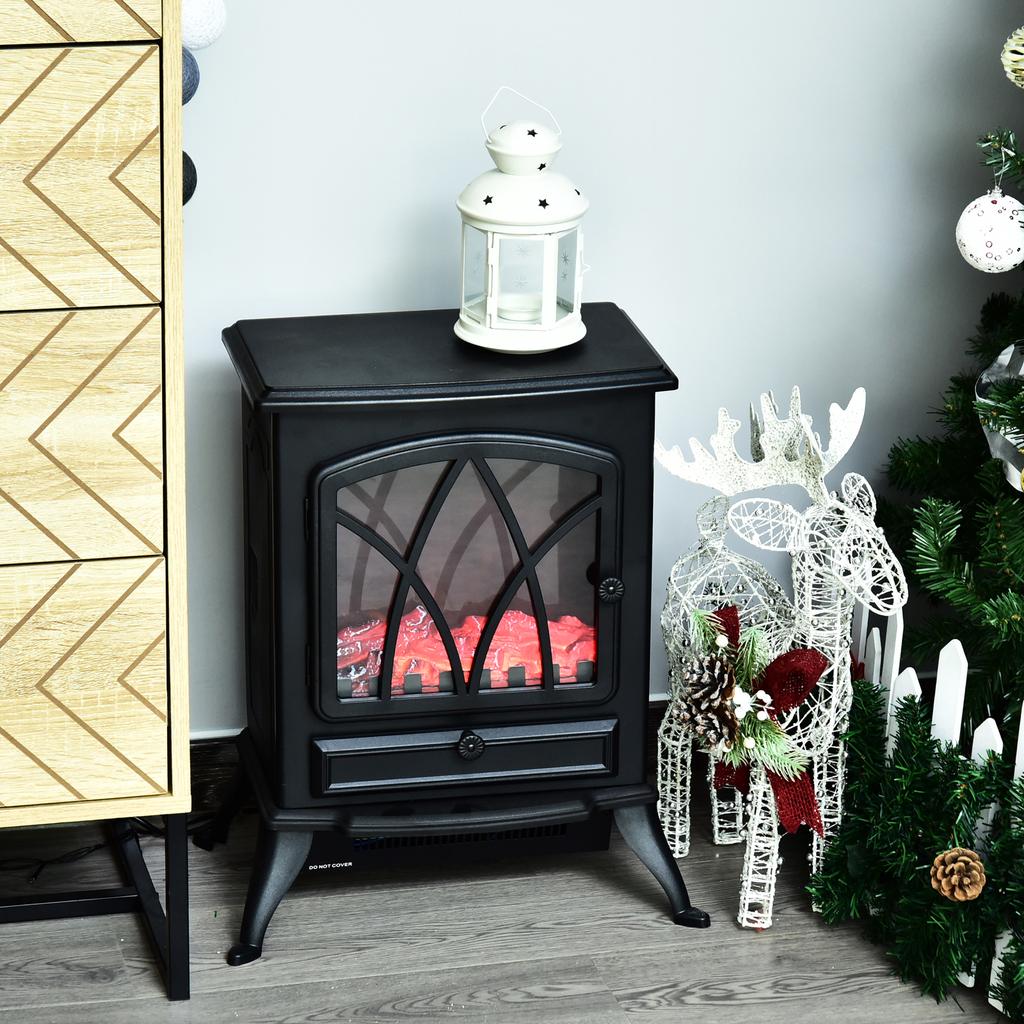 Electric Fireplace with Heating, Electric Fireplace with LED Flame Effect, 1000/2000W Decorative Fireplace, Electric Fireplace Fire Stove, Black