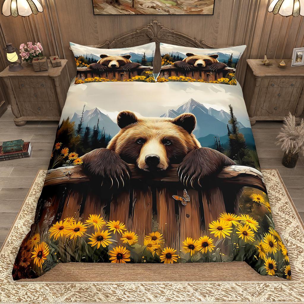 Homewish Rustic Farmhouse Lodge Cabin Duvet Cover Set 2pcs/3pcs, Moose Deer Bear Bedding, Woodland Animal Comforter Cover Set