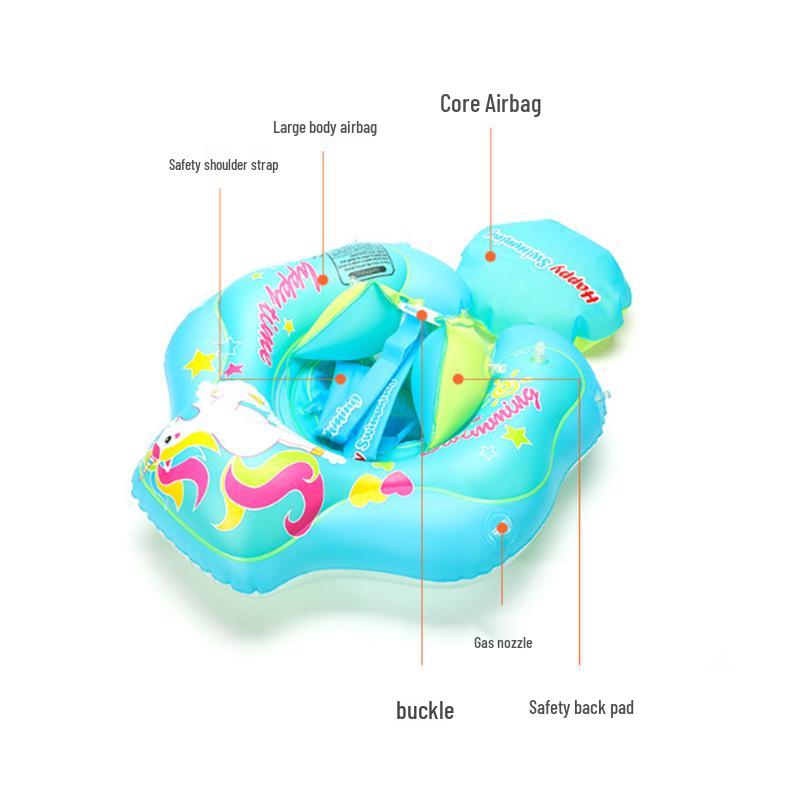Sunshade Baby Inflatable Swim Seat with Raised Airbag and Anti-Rollover Design