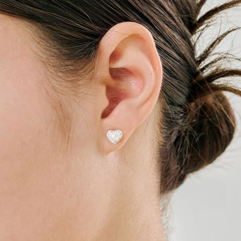 

JYDDM 925 Heart Pearl Cubic Earrings SILVER
