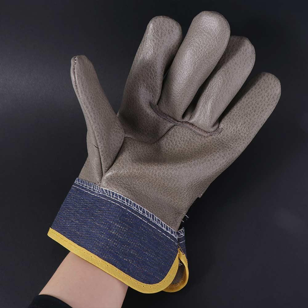 1 Pair Labor Protection Cowhide Welding Gloves Thickened Welder Gloves Leather Work Gloves Outdoor