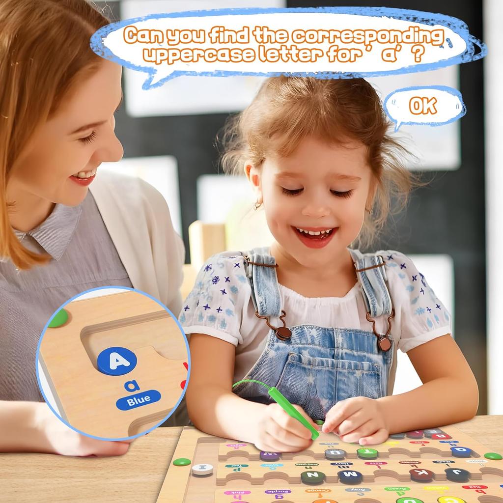 Magnetic Alphabet Maze for Toddlers: Montessori Toys for 3+ Year Old, Learning Color and Number Sorting, Fine Motor Skills, Educational Toy for