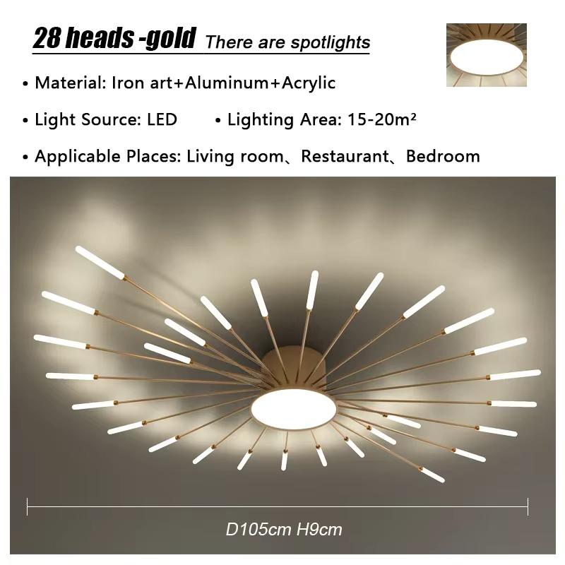 Modern Firework Led Ceiling Lights Home Decor Living Room Bedroom Ceiling Lamps Lustre Lighting Black Gold Mounted Lamp Fixtures