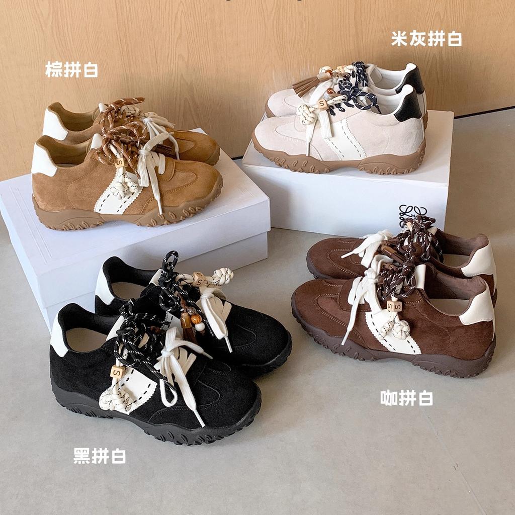 Leather version~ 8cm inner height increase German training shoes women's 2025 new crescent moon platform mandarin duck shoelaces sports and leisure sh