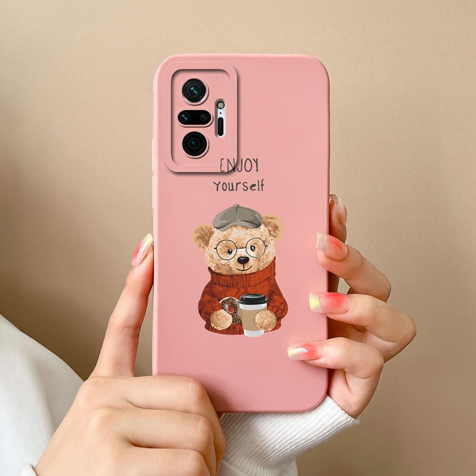 For Redmi Note 10 Pro Max Phone Case Cat Liquid Silicone Full Coverage Anti Drop Funda For Xiaomi Redmi Note 10Pro Max Bumper