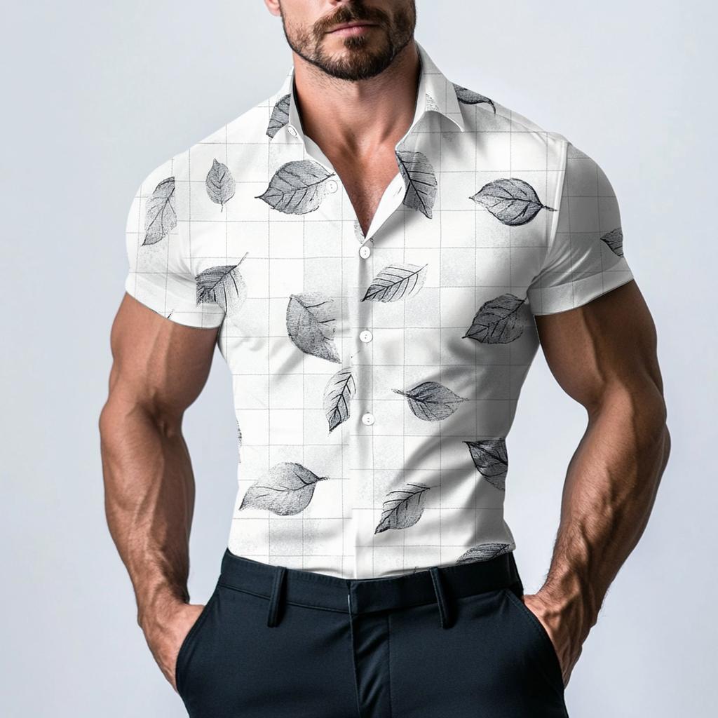Pánská módní tištěná saténová košile s krátkým rukávem