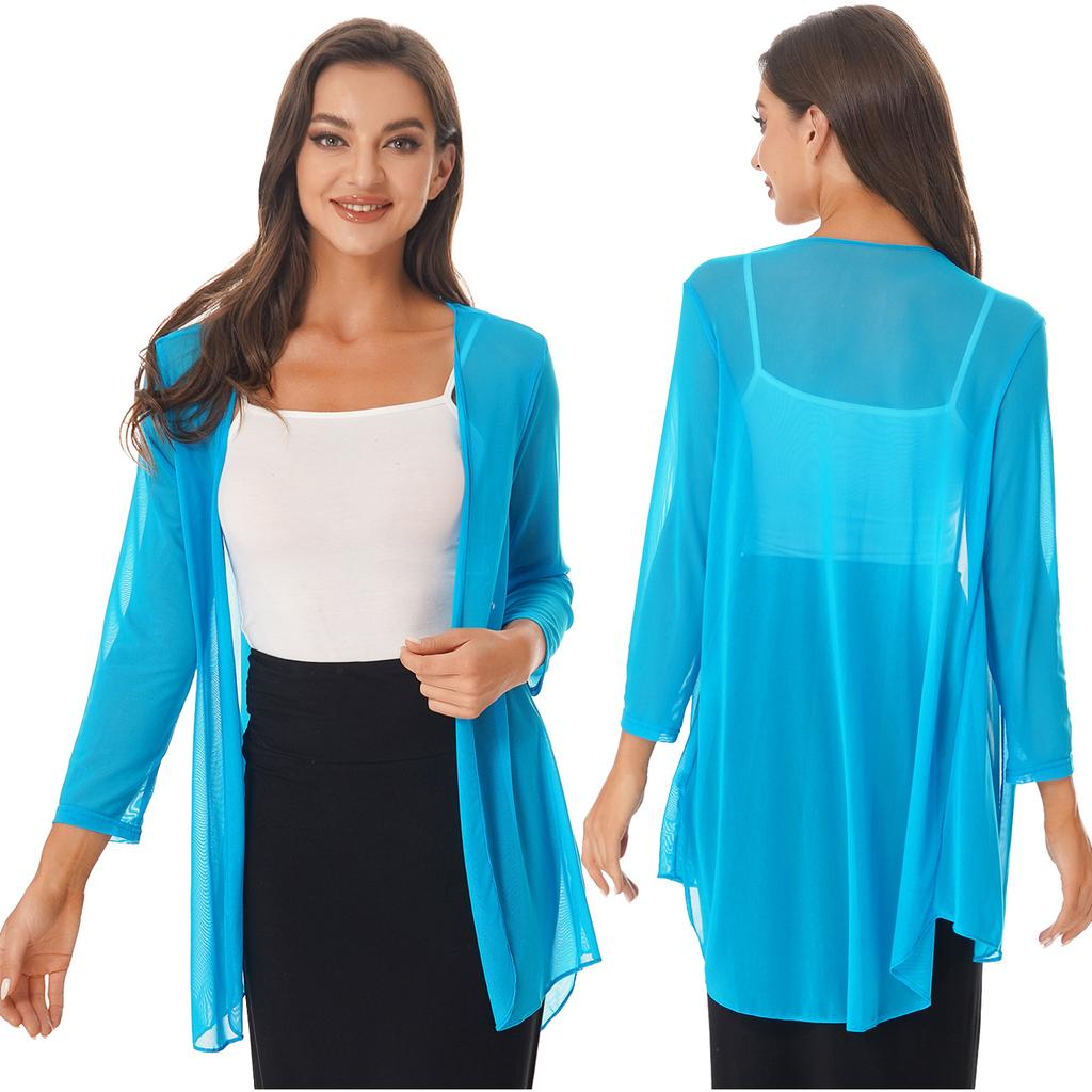 Women Chiffon Open Front Shrug Cropped Bolero Casual 3/4 Sleeve Cardigan Tops
